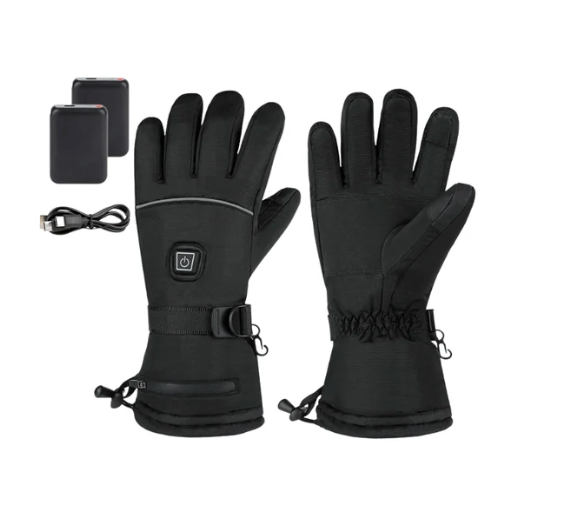 Schwarze beheizte Handschuhe mit zwei Akkus und Ladekabel