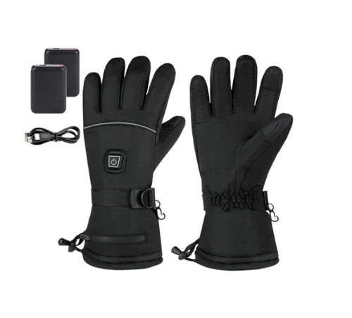 Schwarze beheizte Handschuhe mit zwei Akkus und Ladekabel
